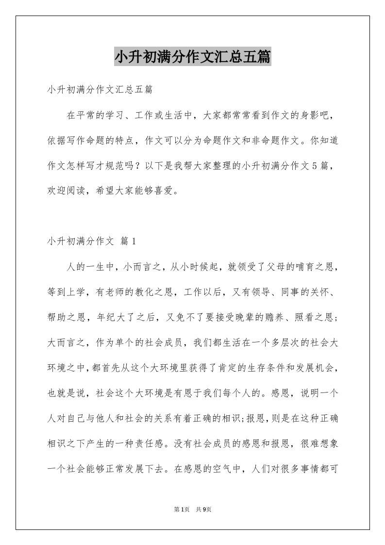 小升初满分作文汇总五篇范文