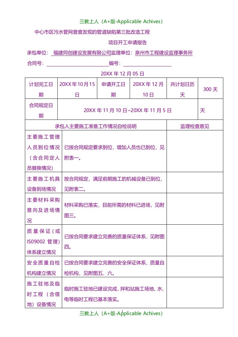 总结报告-项目开工申请报告