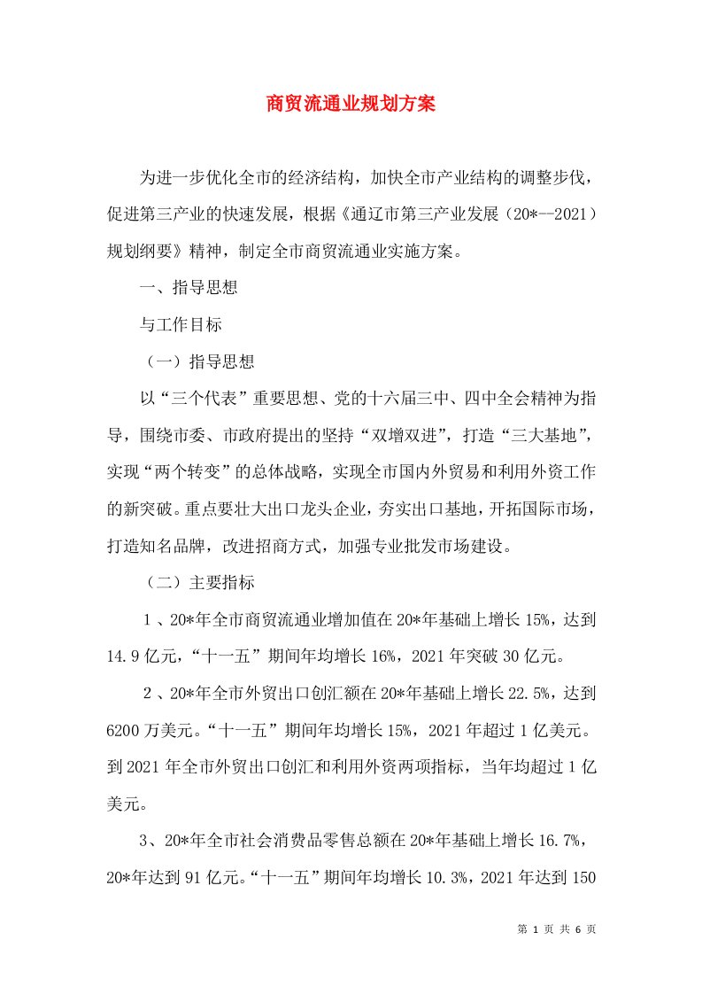 商贸流通业规划方案