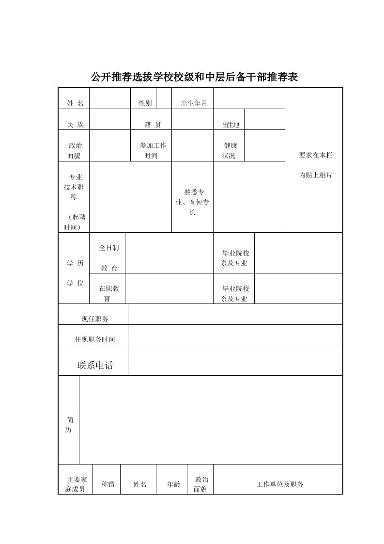 中层后备干部推荐表（明细）