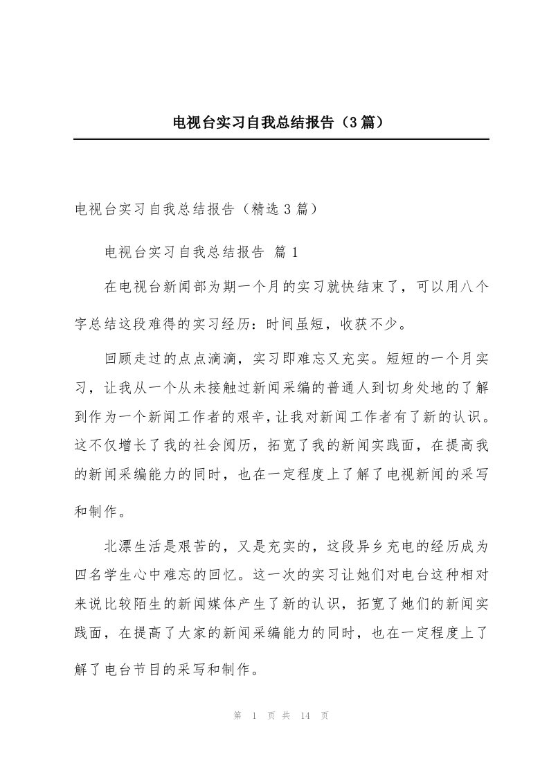 电视台实习自我总结报告（3篇）