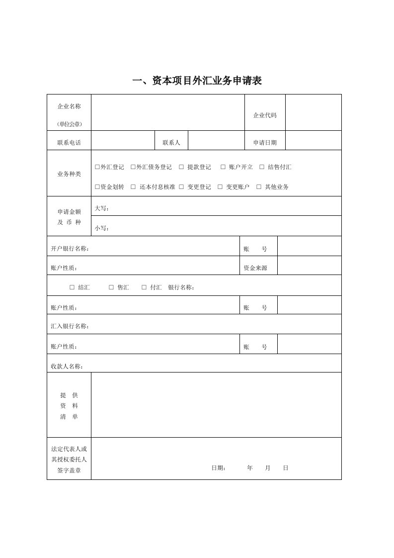 表格模板-表1外商投资企业外汇登记申请表新设类