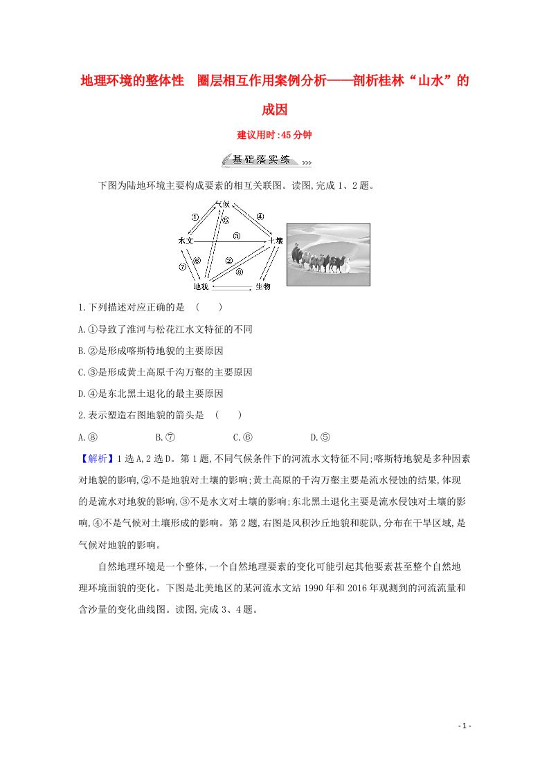 2022版高考地理一轮复习课时作业十一地理环境的整体性圈层相互作用案例分析含解析鲁教版