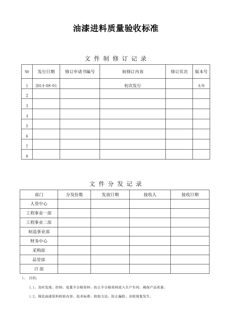 油漆进料质量验收标准