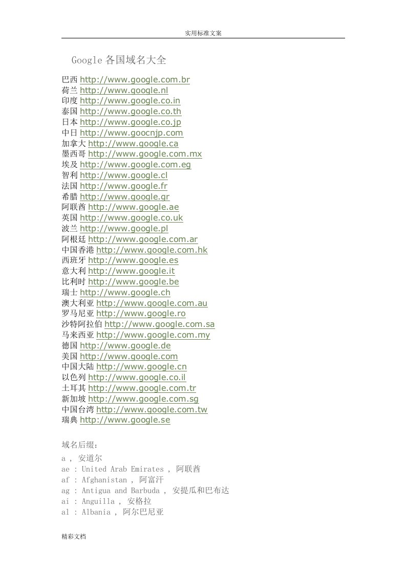 google各国域名大全