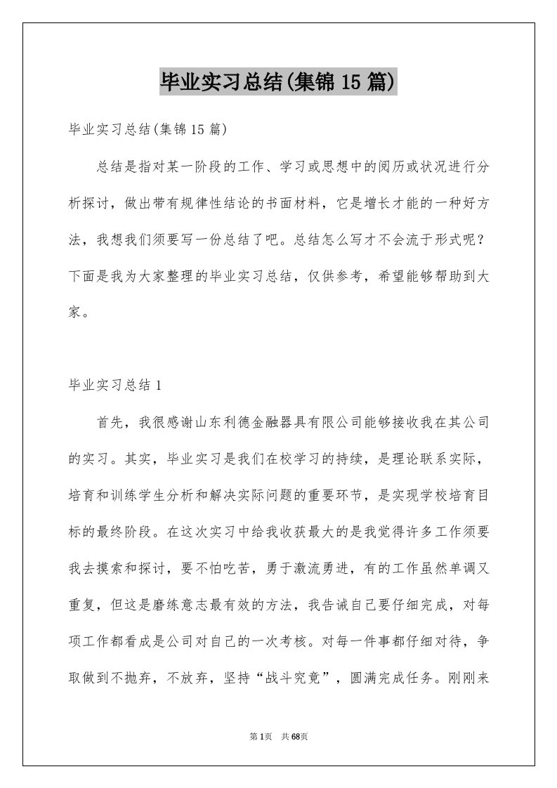 毕业实习总结集锦15篇例文