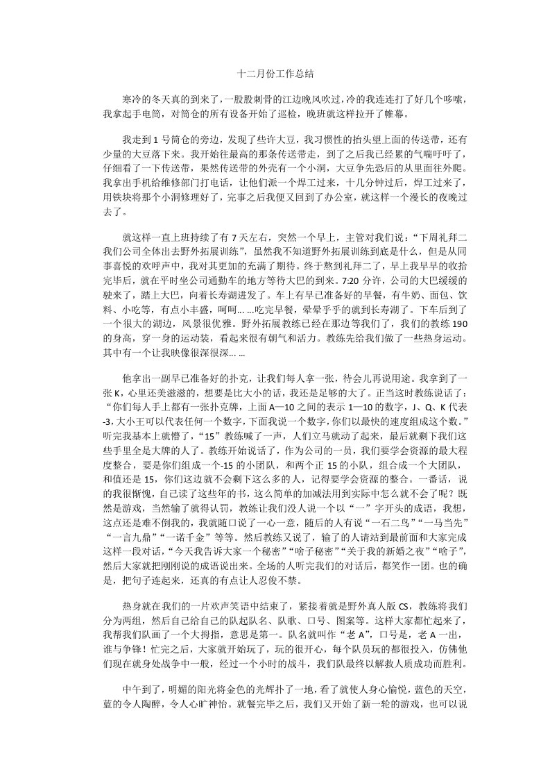 十二月份总结(柴鑫)