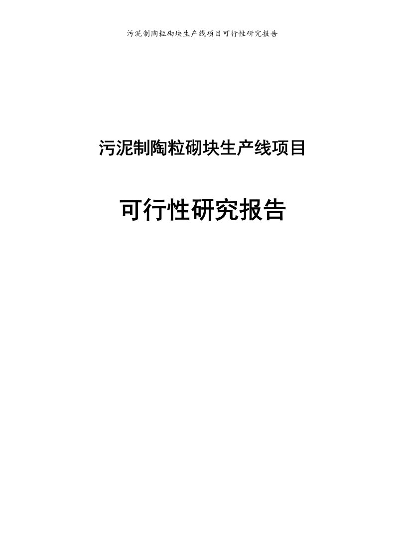 污泥制陶粒砌块生产线项目可行性研究报告