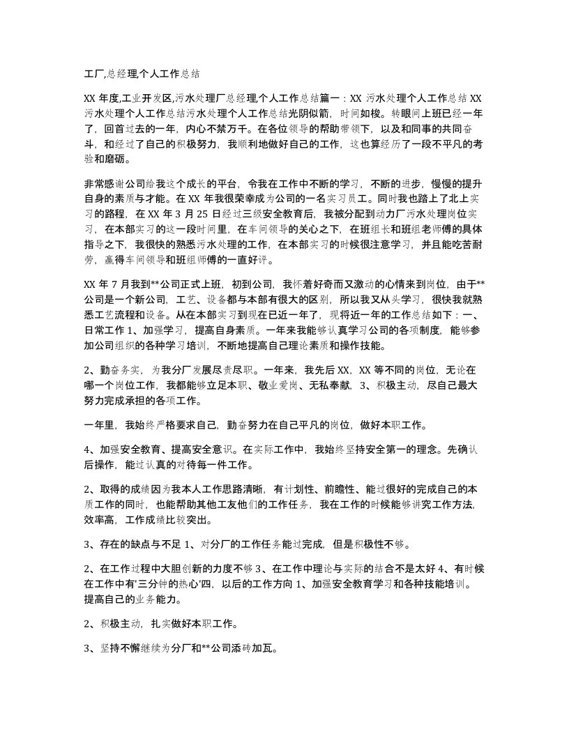 工厂总经理个人工作总结