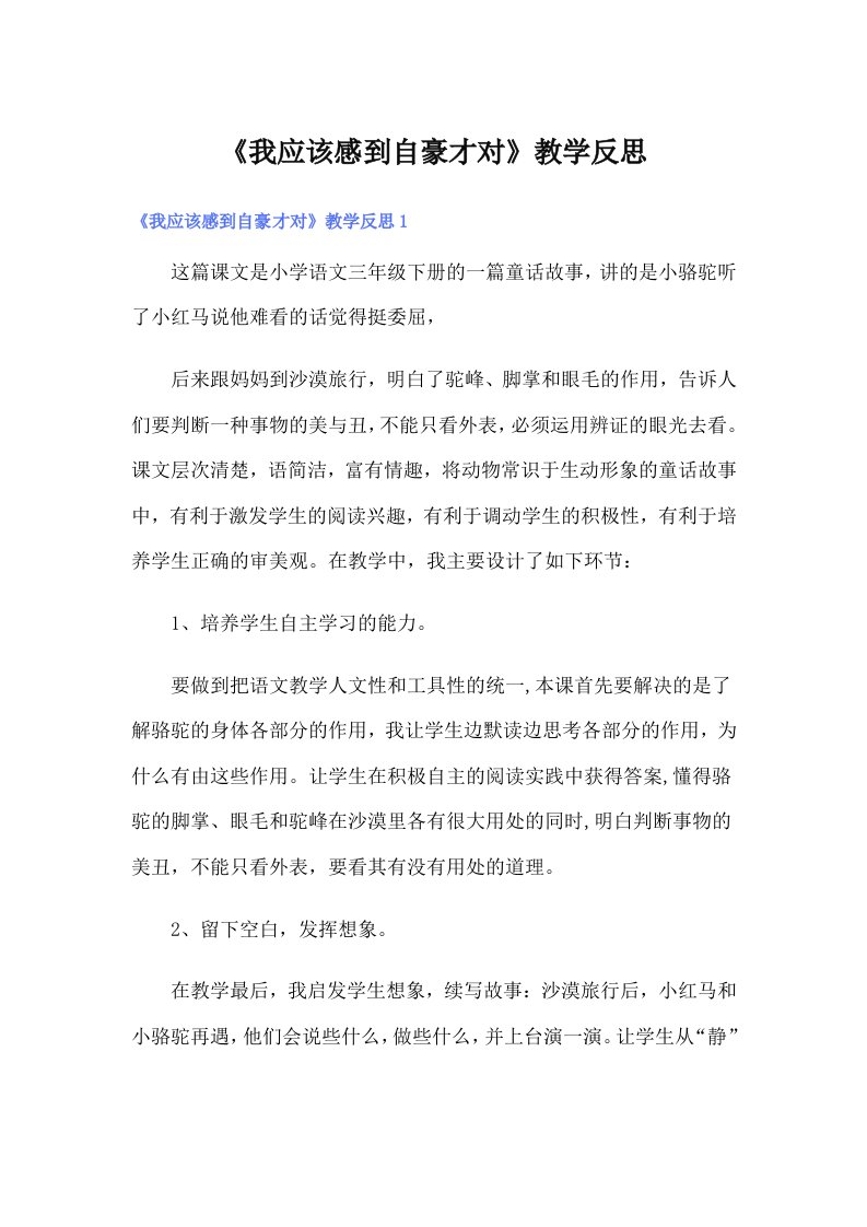 《我应该感到自豪才对》教学反思