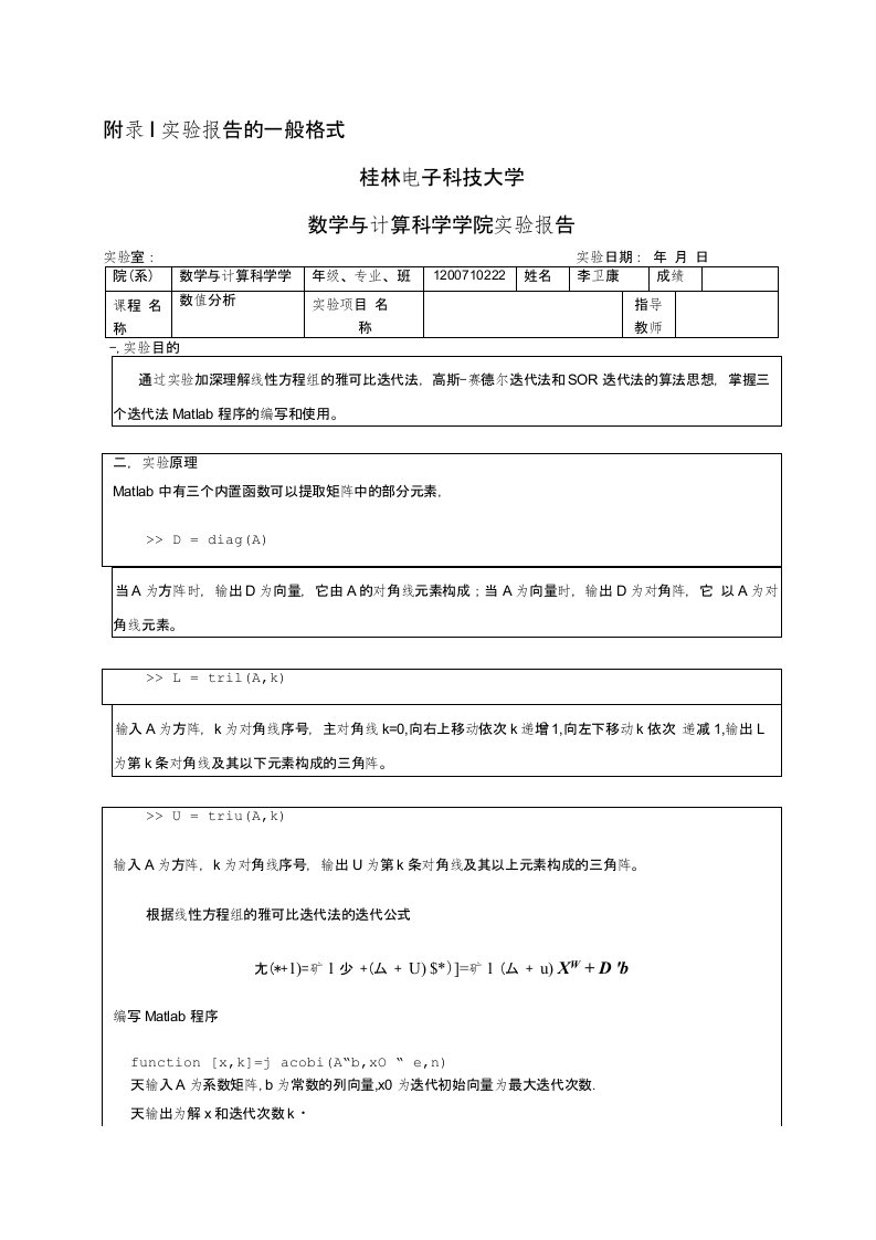 附录I实验报告的一般格式