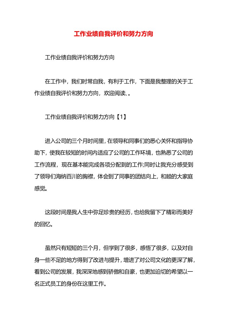 工作业绩自我评价和努力方向