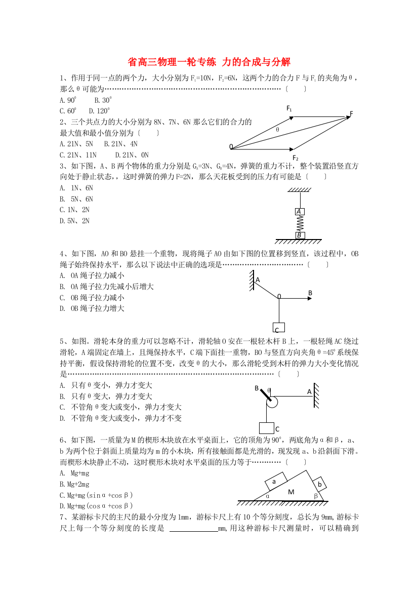 高三物理一轮专练力的合成与分解