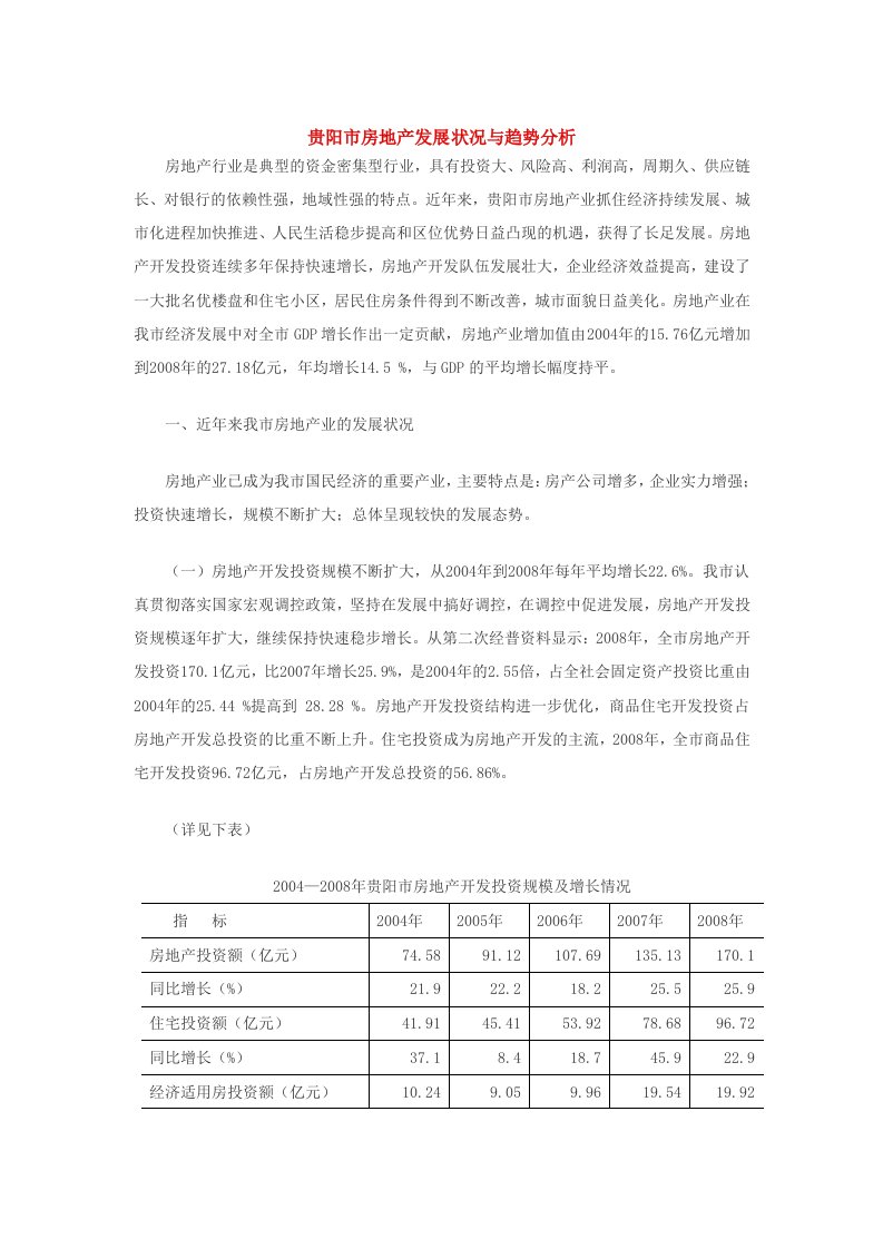 贵阳市房地产发展状况与趋势分析