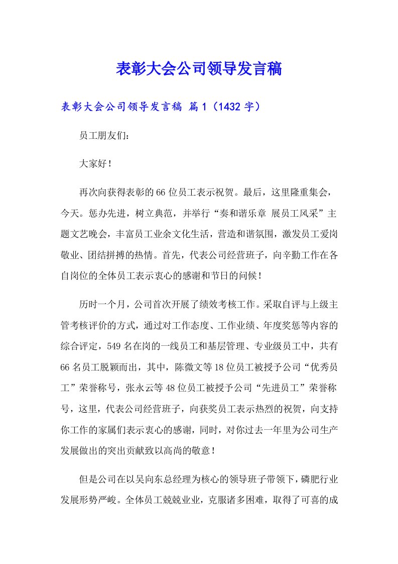 表彰大会公司领导发言稿