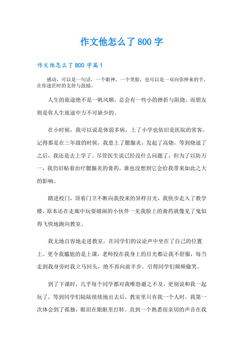 作文他怎么了800字