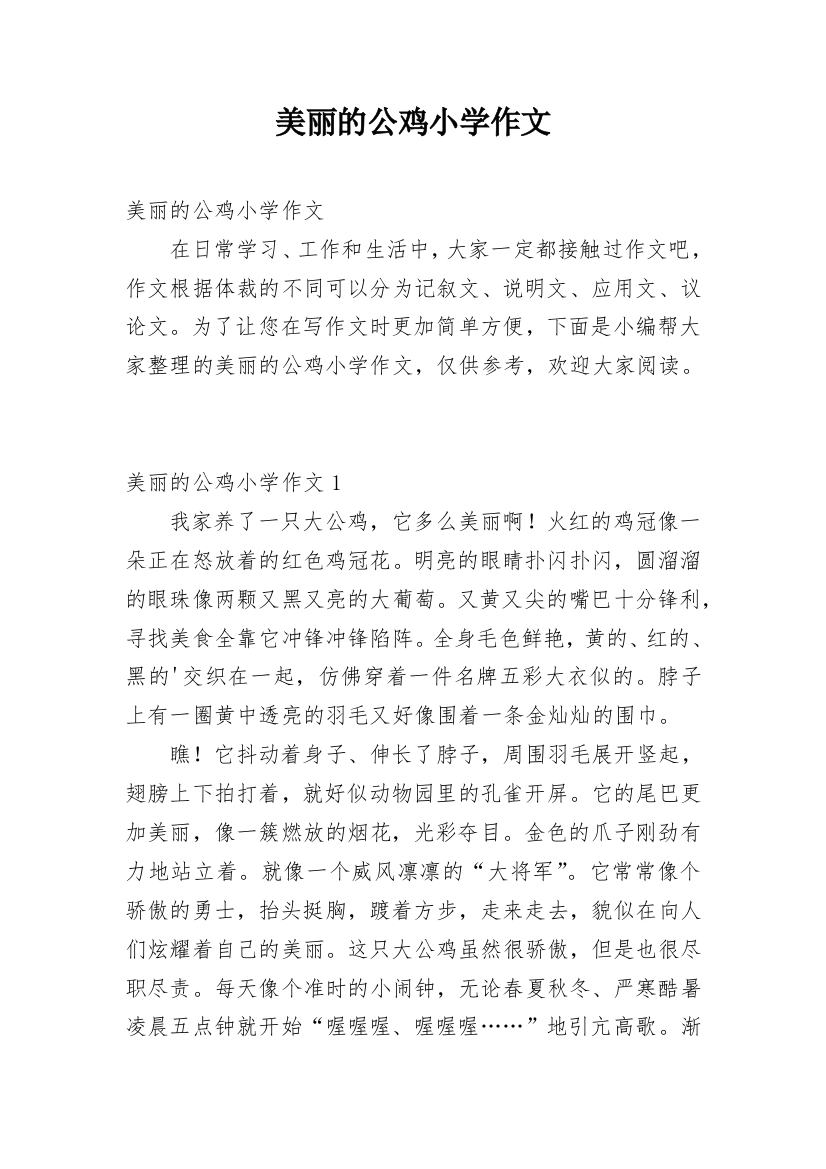 美丽的公鸡小学作文