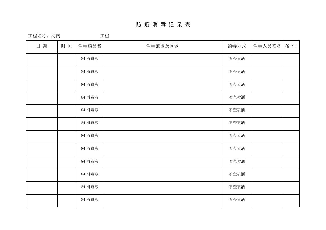 防疫消毒及体温记录表