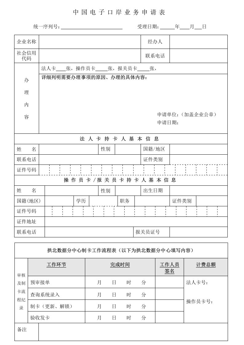 中国电子口岸业务申请表