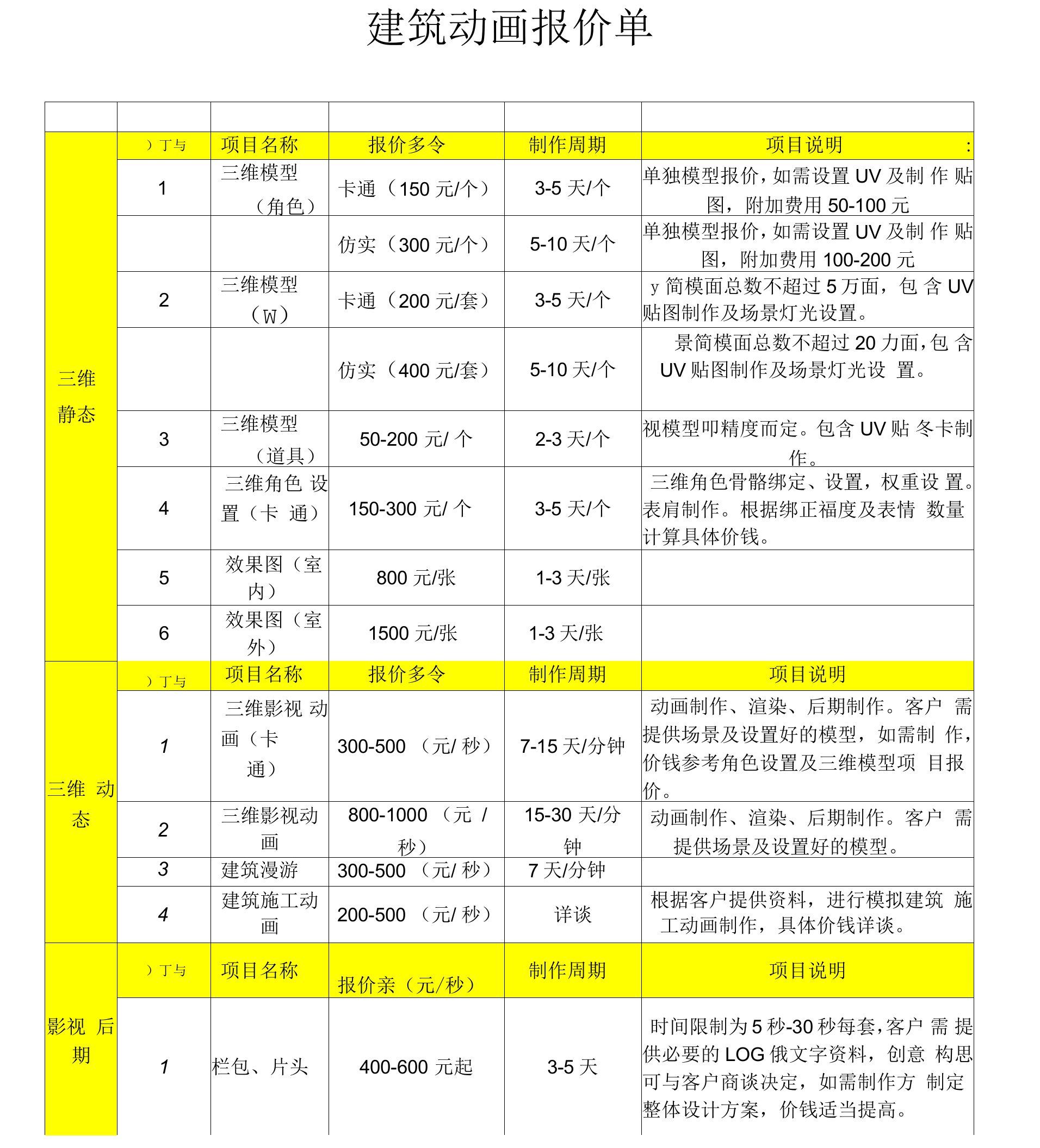 三维建筑报价单