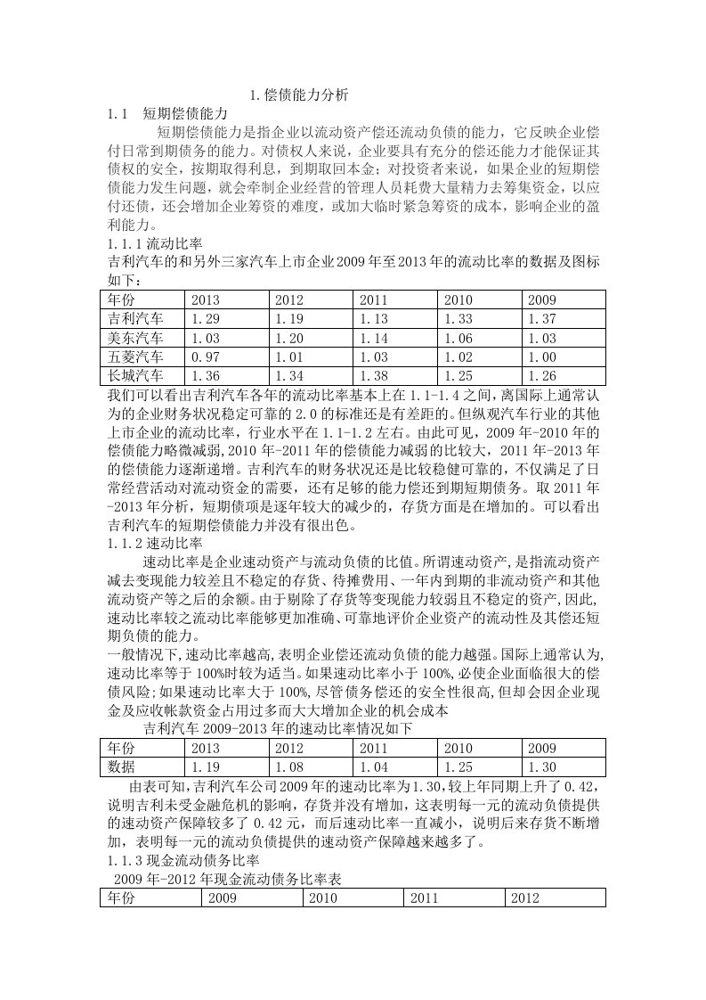 吉利汽车财务分析报告