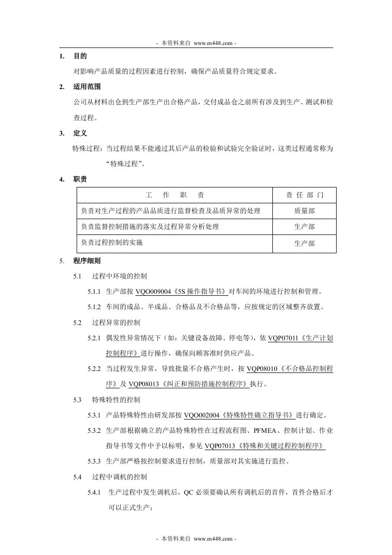 丰和电器(冲茶机)公司产品过程控制程序DOC-程序文件