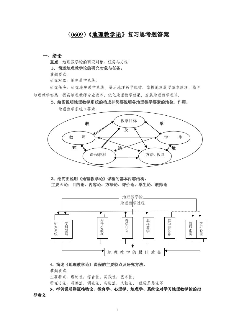 (0609)《地理教学论》复习思考题答案