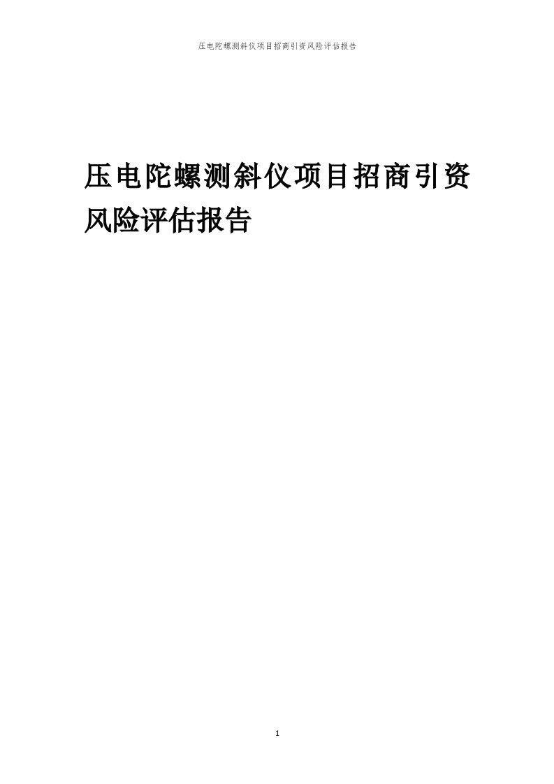 压电陀螺测斜仪项目招商引资风险评估报告