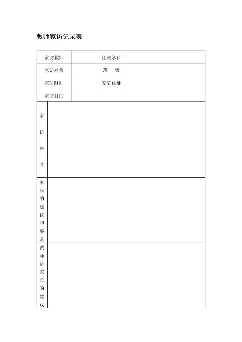 家访表及家访记录内容整理