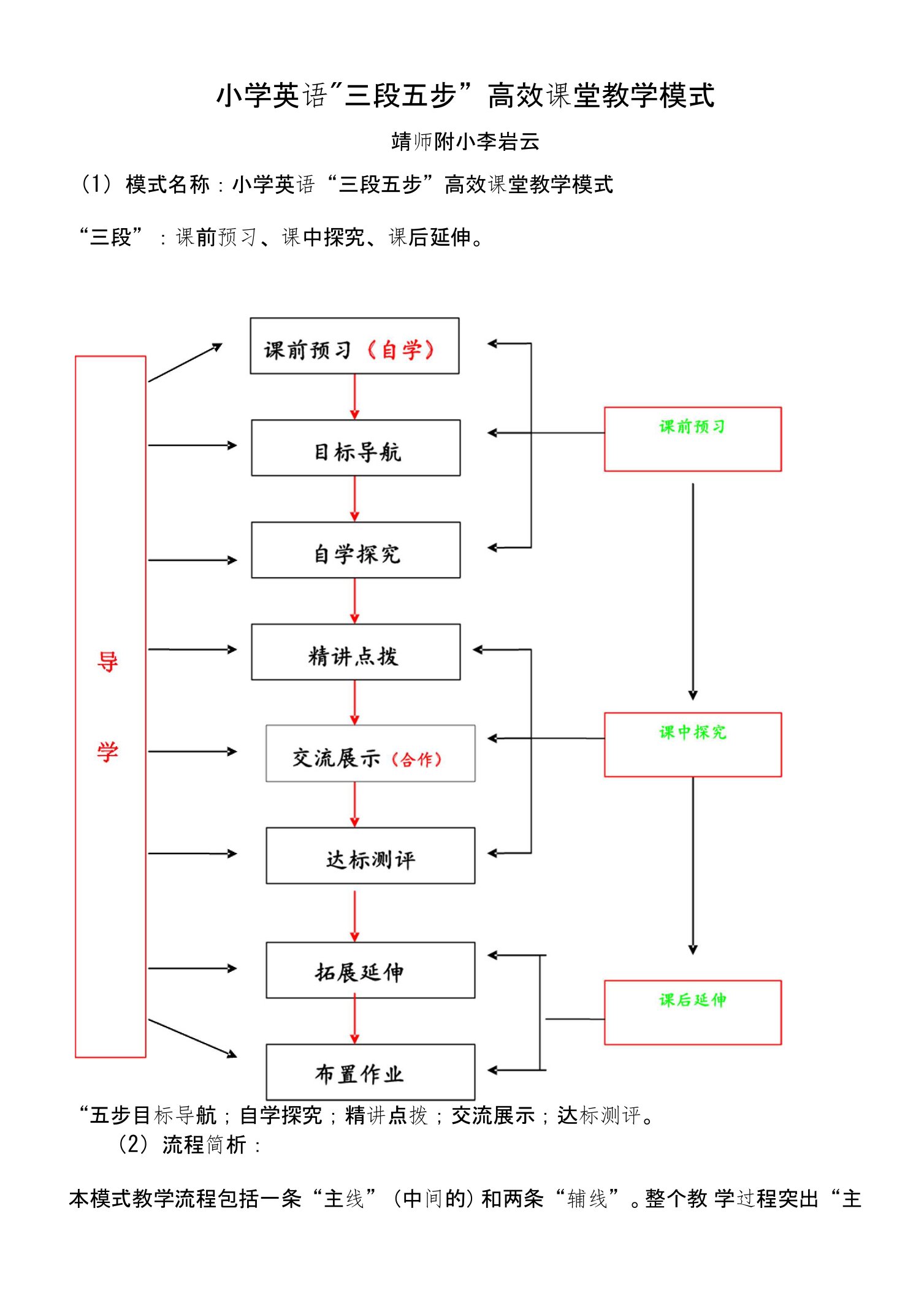 小学英语““三段五步”高效课堂教学模式