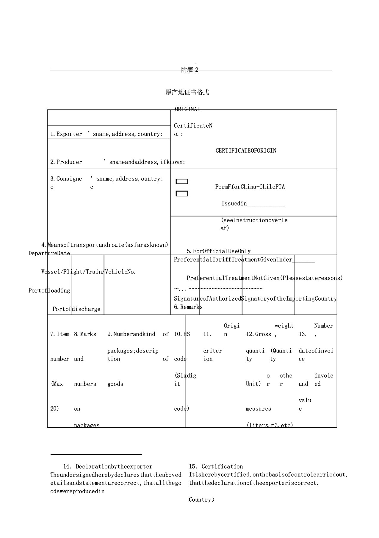 原产地证书格式中英