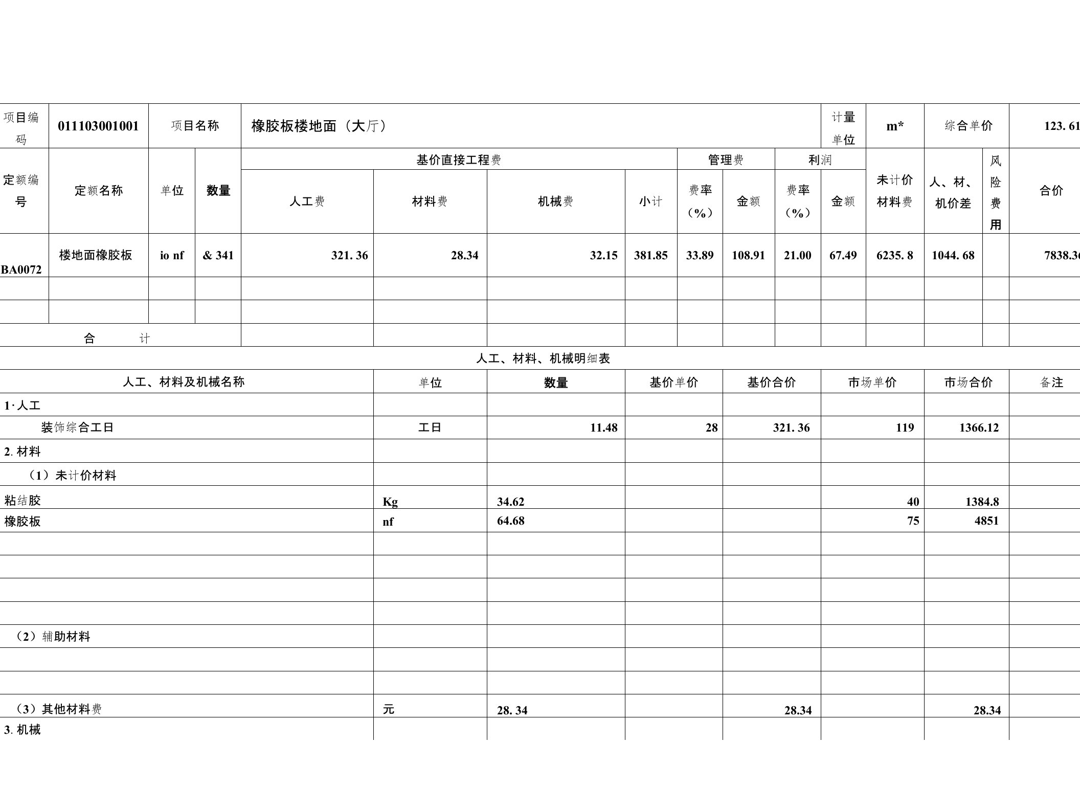 工程量清单综合单价分析表-广联达