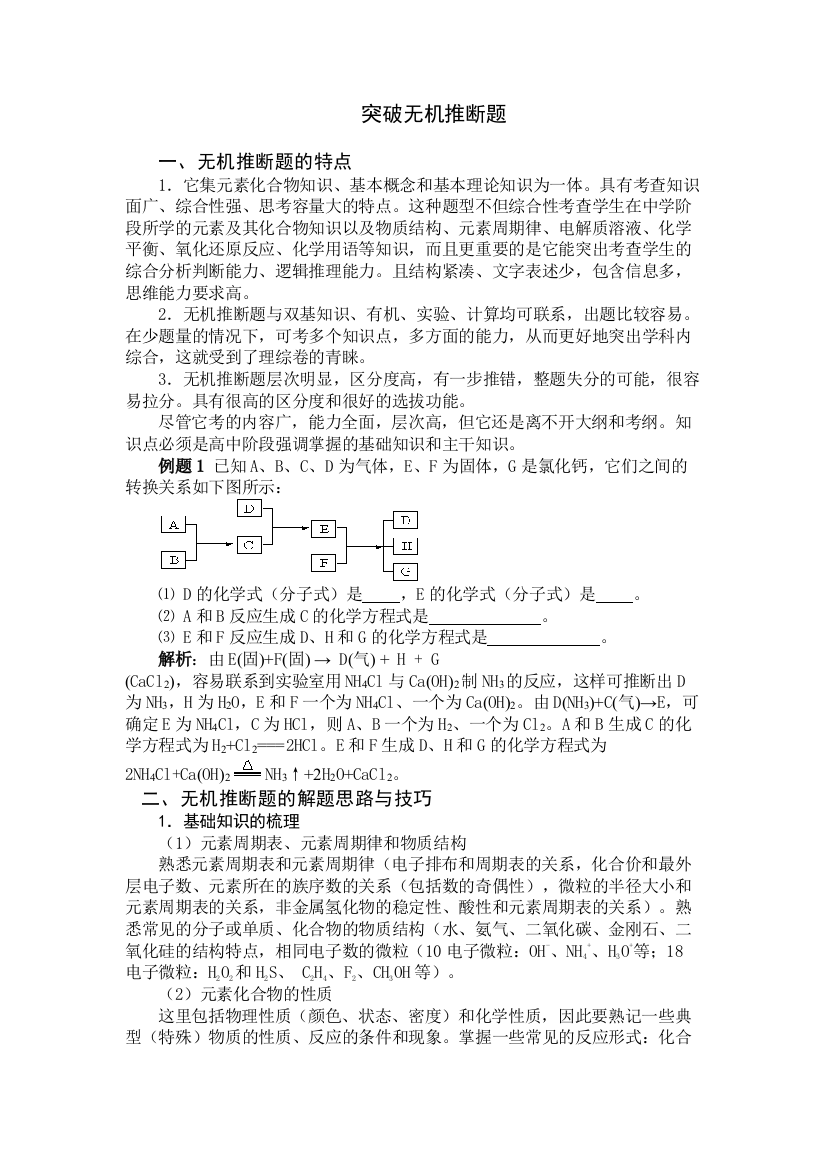 无机推断题的解题思路与技巧