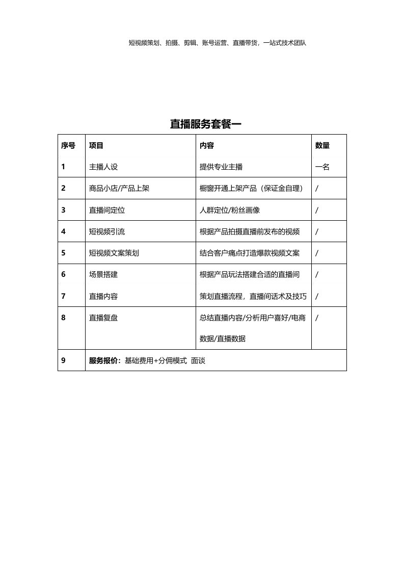 抖音直播代运营报价单