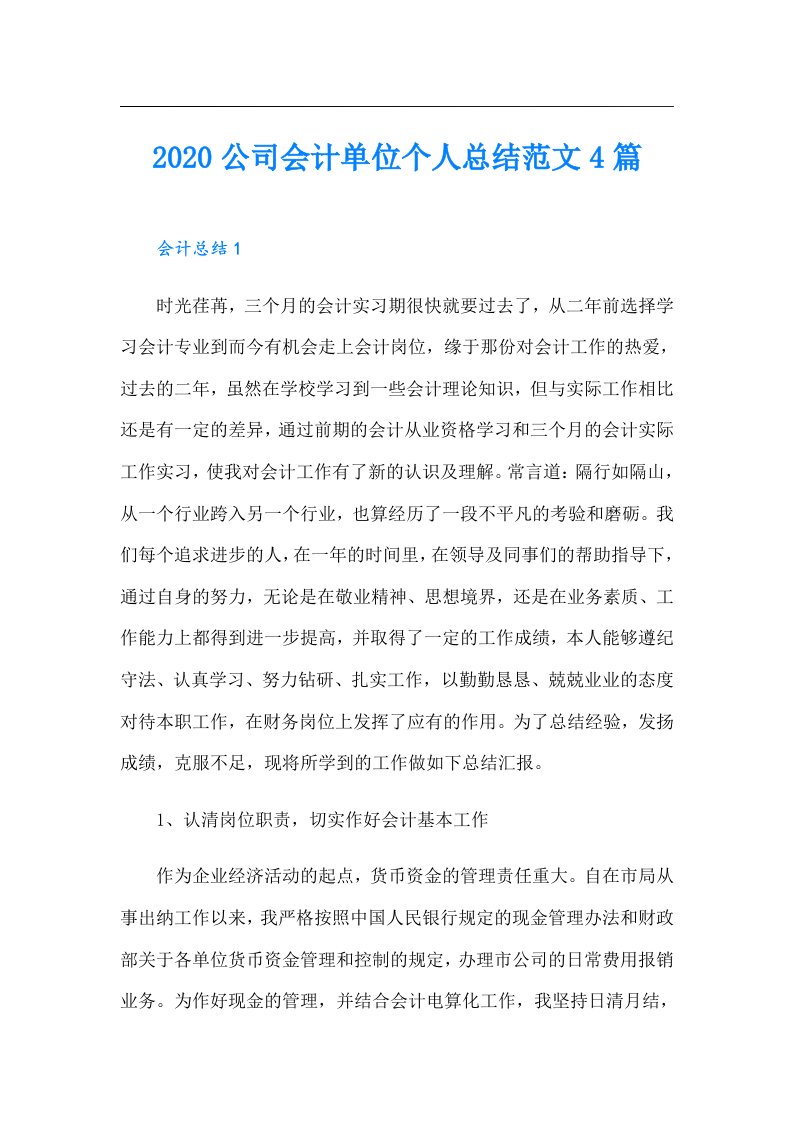 公司会计单位个人总结范文4篇