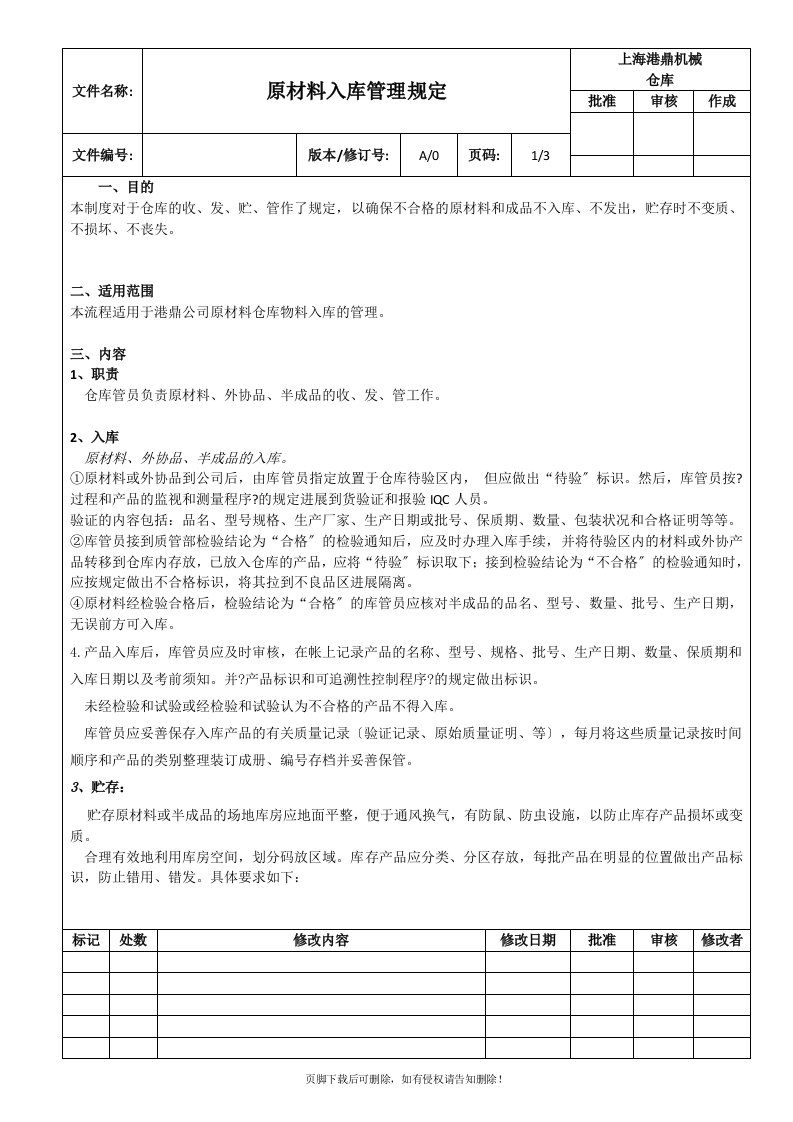 原材料入库管理规定