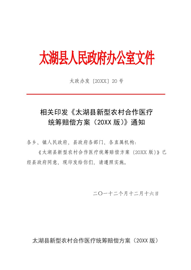 2021年太湖县新型农村合作医疗统筹补偿专题方案