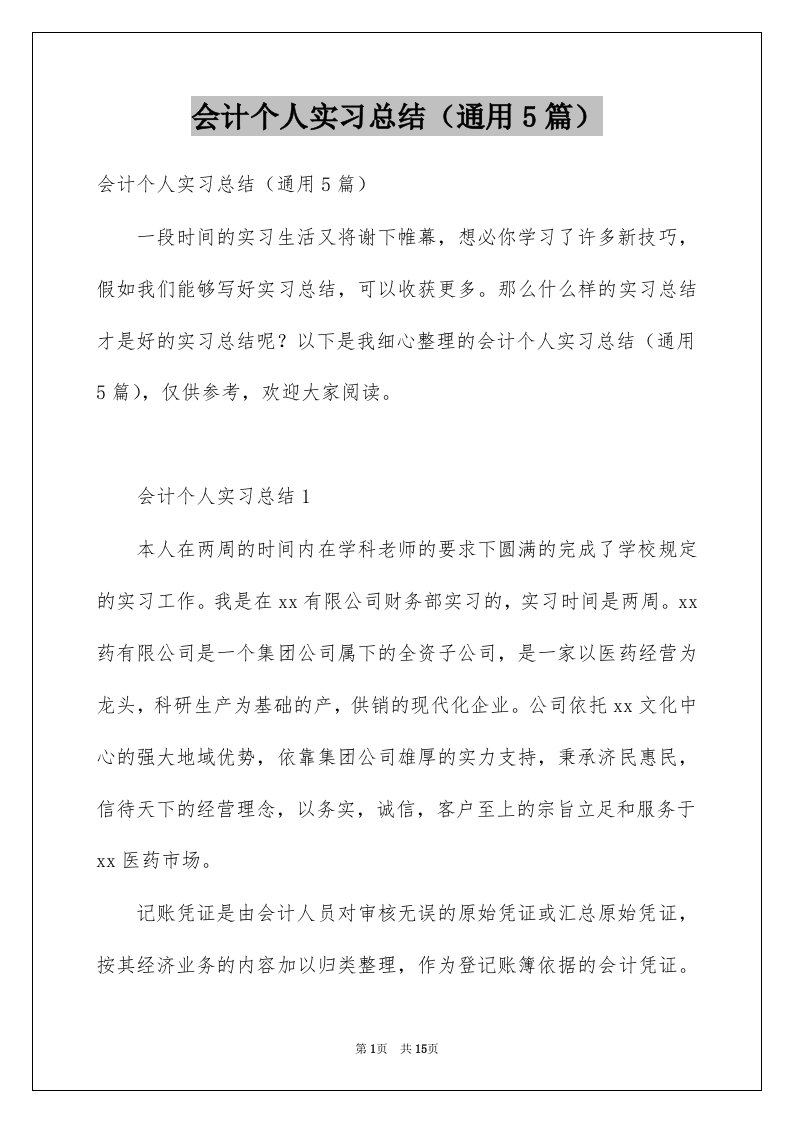 会计个人实习总结通用5篇例文