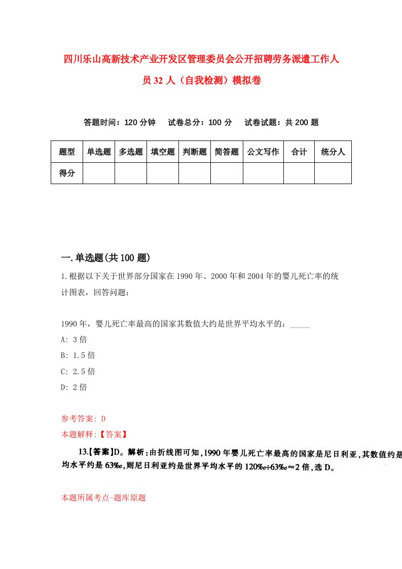 四川乐山高新技术产业开发区管理委员会公开招聘劳务派遣工作人员32人自我检测模拟卷第9卷