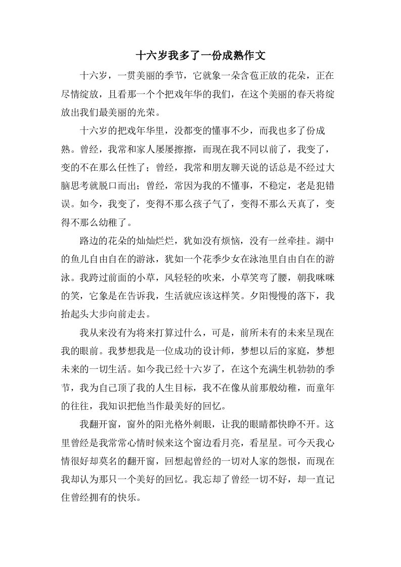 十六岁我多了一份成熟作文