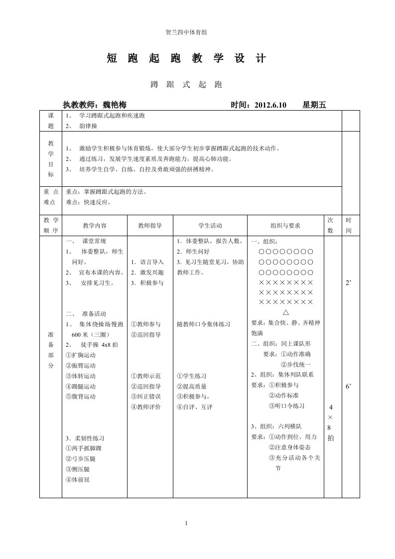 魏艳梅蹲踞式起跑教案