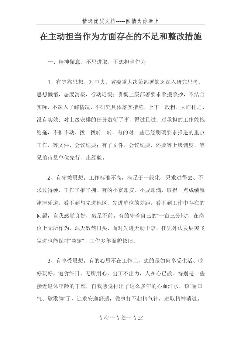 在主动担当作为方面存在的不足和整改措施(共6页)