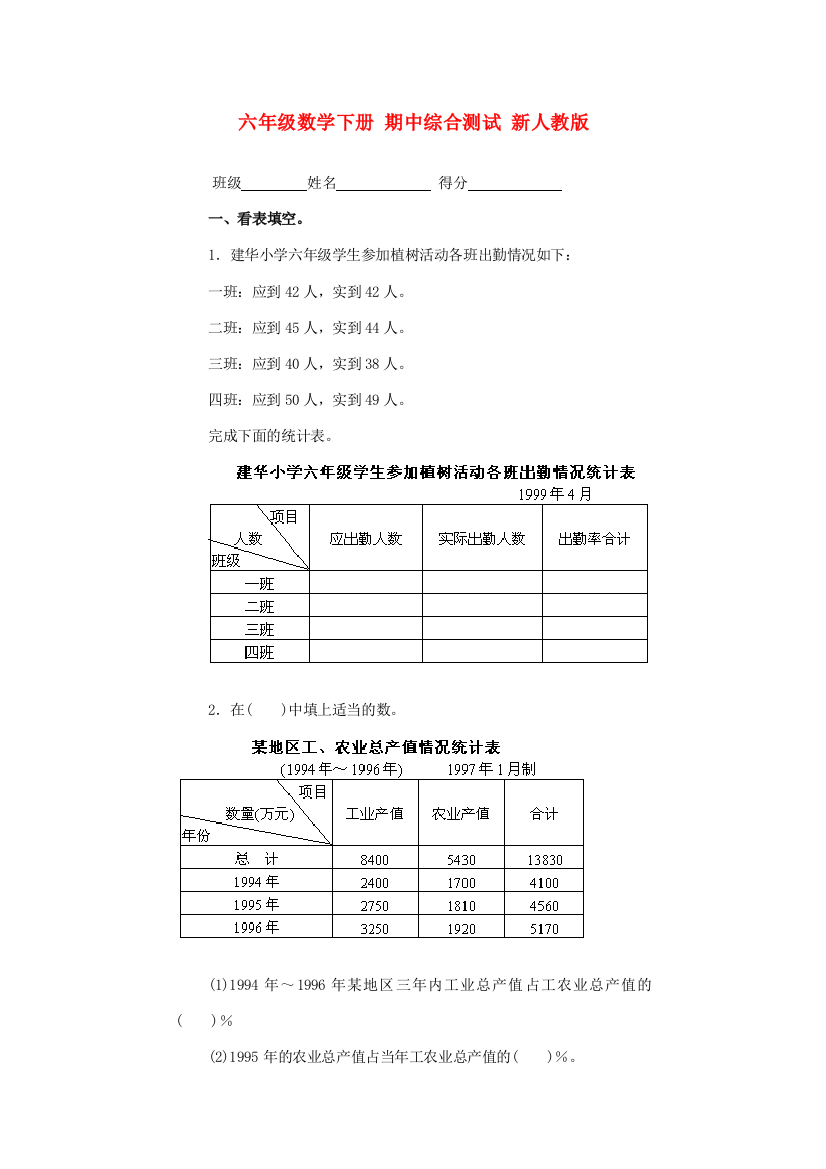 六年级数学下册