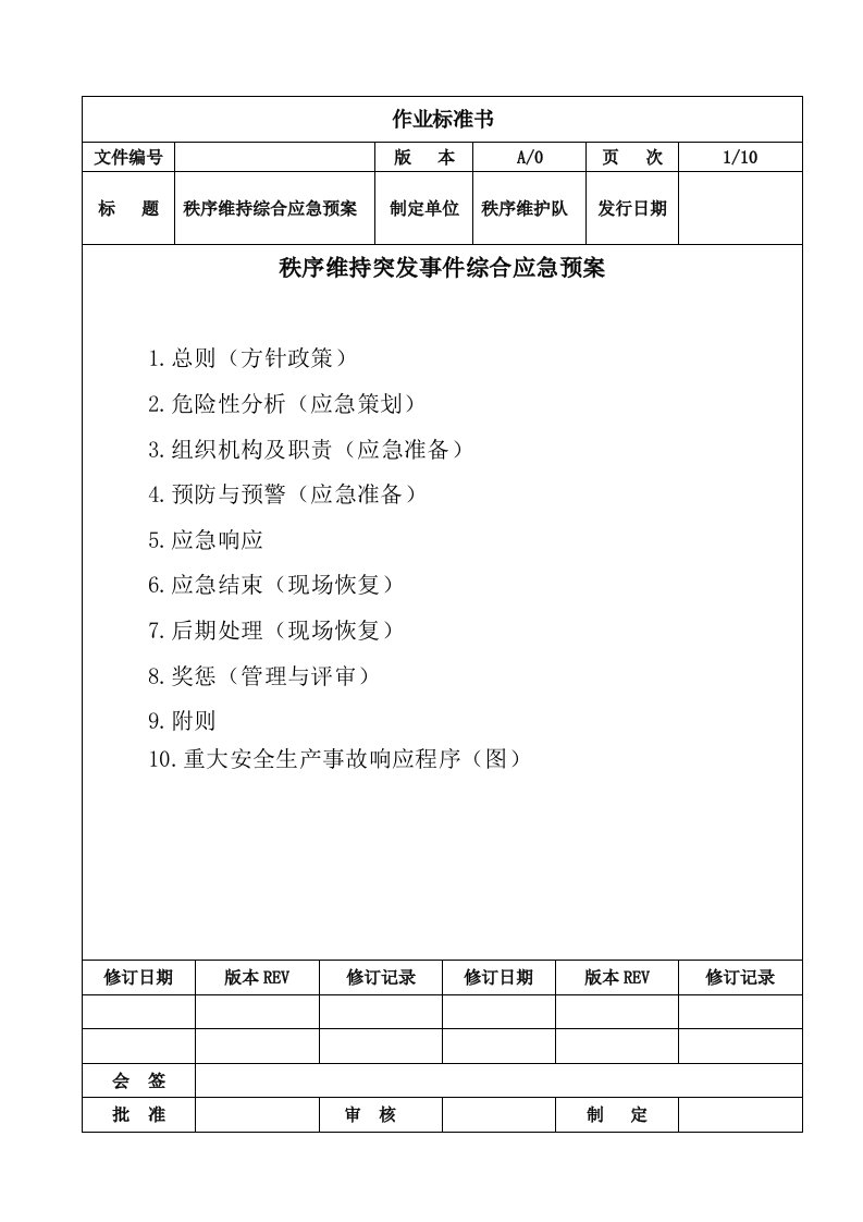 应急预案-秩序维护队安全生产事故综合应急预案