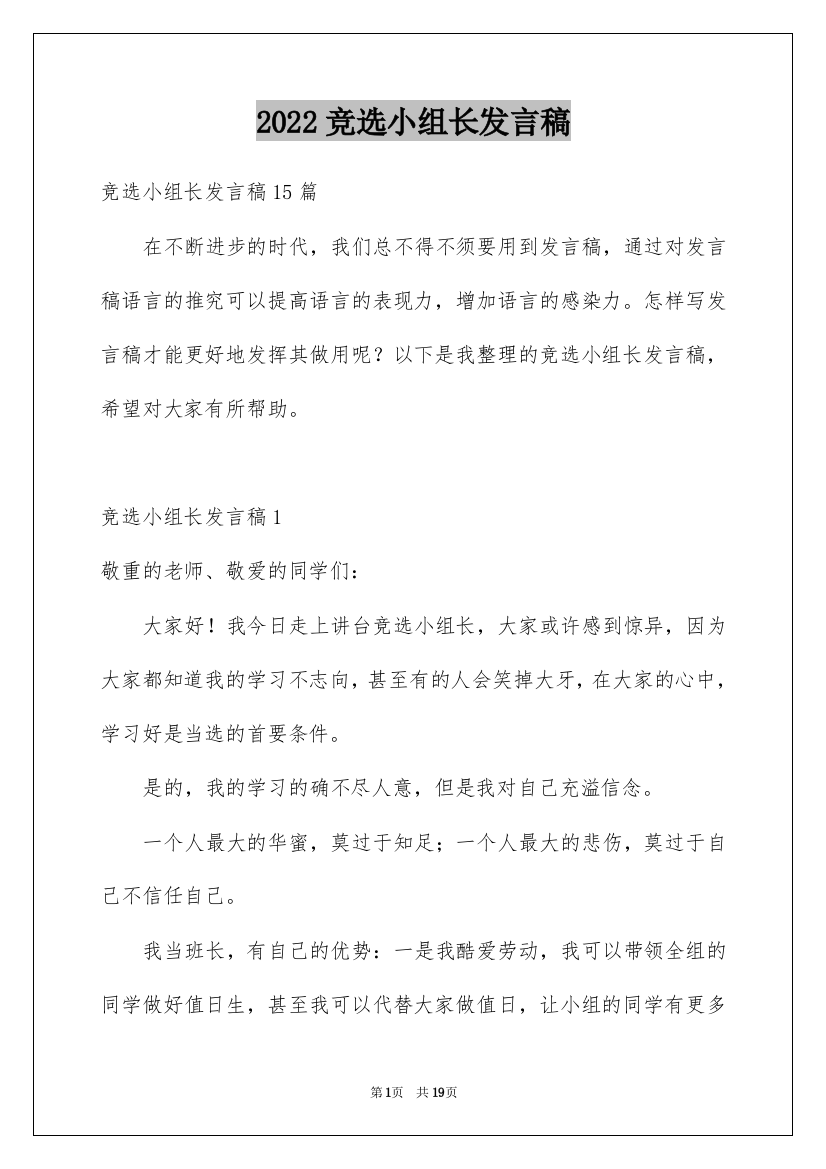 2022竞选小组长发言稿_8