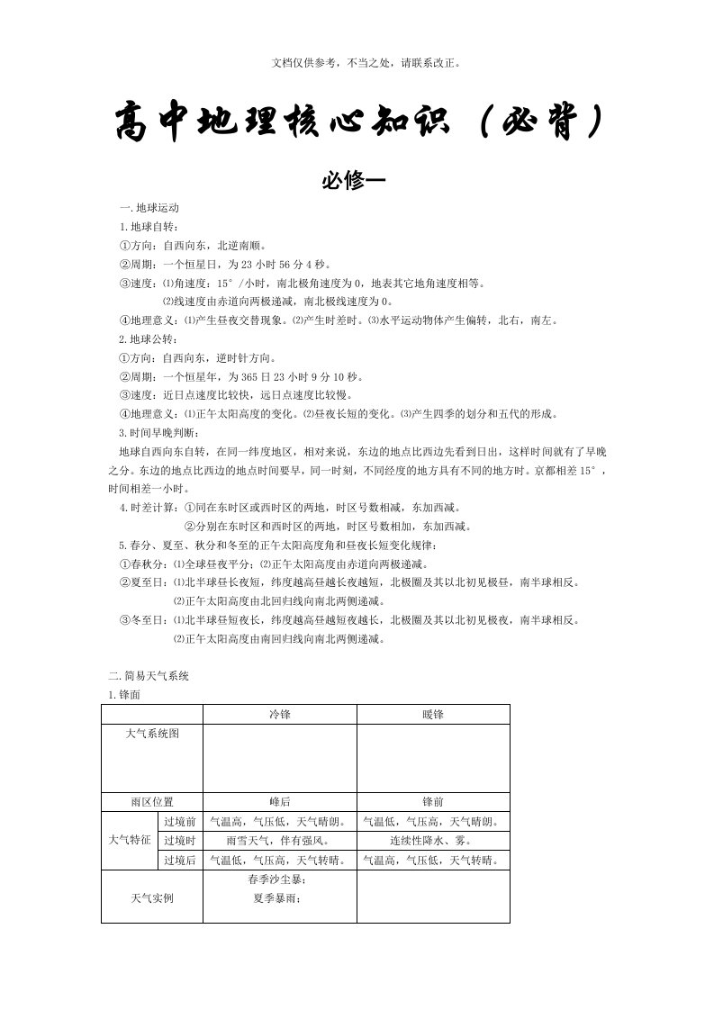 高中地理基础知识必备大全