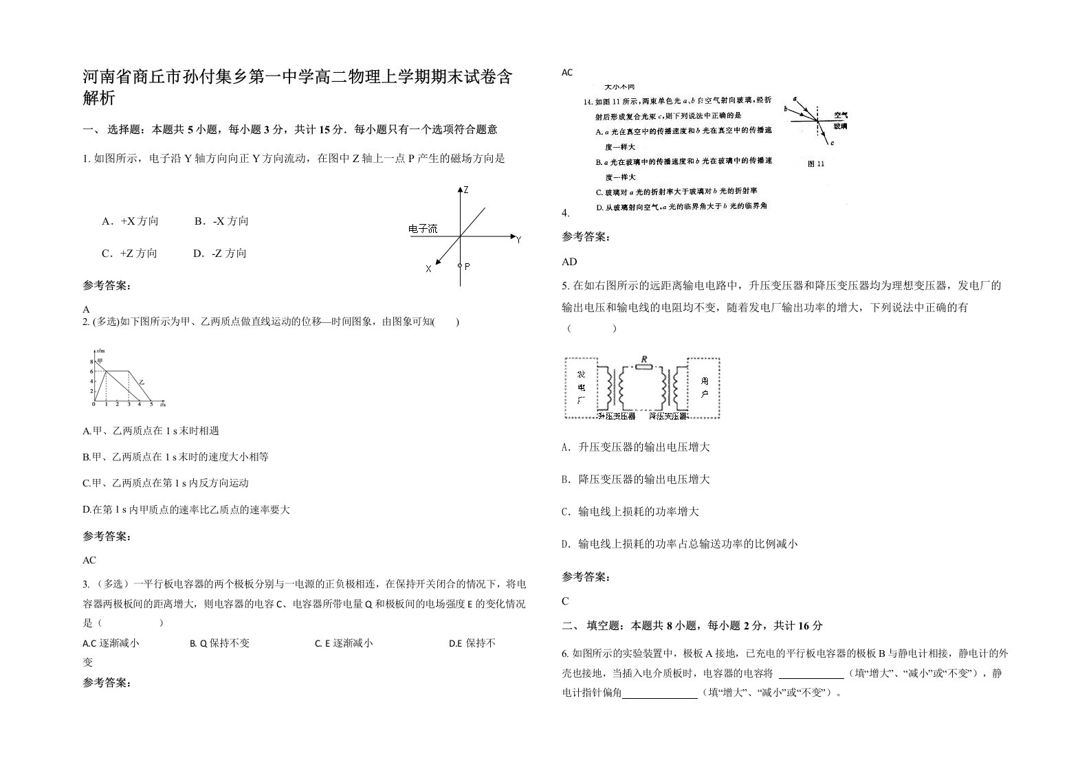 河南省商丘市孙付集乡第一中学高二物理上学期期末试卷含解析