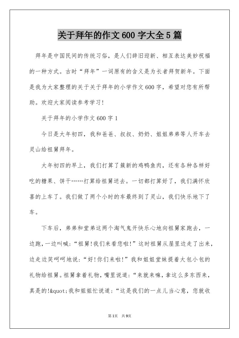 关于拜年的作文600字大全5篇