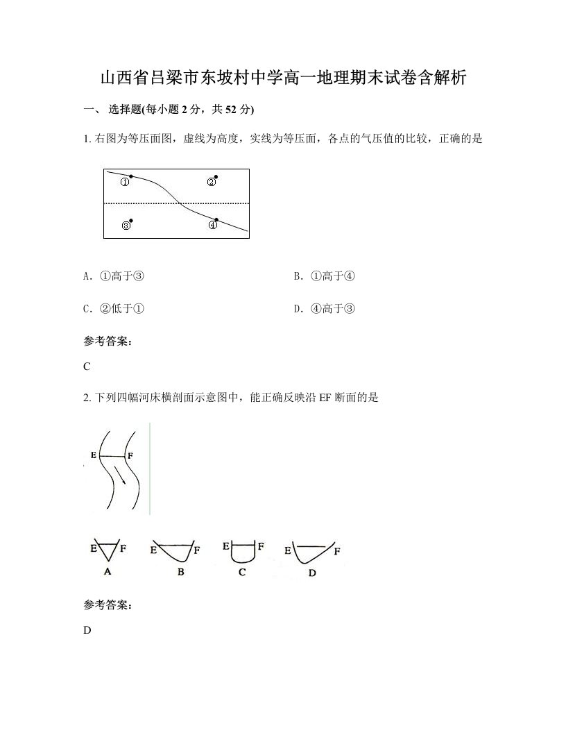 山西省吕梁市东坡村中学高一地理期末试卷含解析