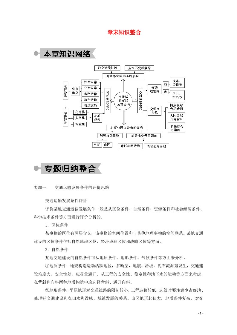 2020_2021学年高中地理第五章交通运输布局及其影响章末知识整合学案新人教版必修2